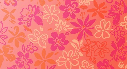 Vibrant Coral and Pink Floral Pattern Hand Drawn Summer Flower Design Textile Background