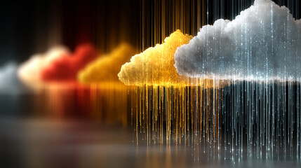 A glowing digital cloud releases streams of data like futuristic rain symbolizing the seamless flow of information connectivity cloud storage and the evolution of cloud computing technology

