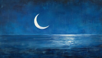 Nocturnal seascape with crescent moon