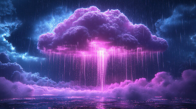 A glowing digital cloud releases streams of data like futuristic rain symbolizing the seamless flow of information connectivity cloud storage and the evolution of cloud computing technology

 - Powered by Adobe