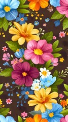 Vibrant Floral Seamless Pattern Colorful Flower Bouquet