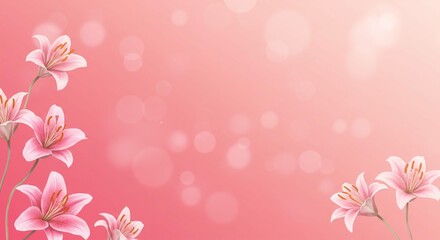 Delicate Pink Lilies on Soft Pink Bokeh Background Floral Design Spring Flowers