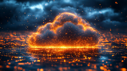 A glowing digital cloud releases streams of data like futuristic rain symbolizing the seamless flow of information connectivity cloud storage and the evolution of cloud computing technology


