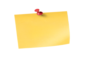 Yellow Sticky Note with Red Push Pin Transparent Background
