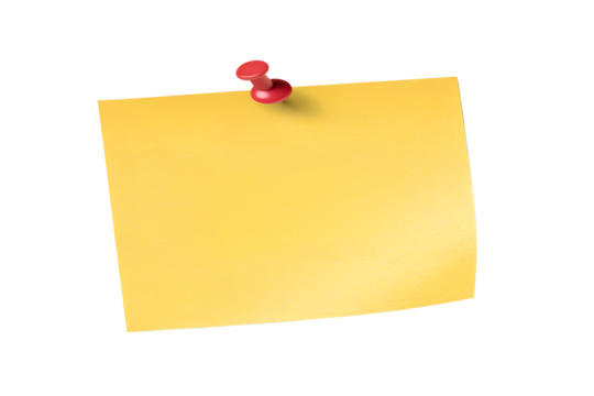 Yellow Sticky Note with Red Push Pin Transparent Background
