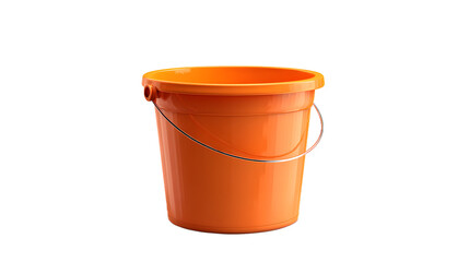 Bright orange plastic bucket with a handle, perfect for various tasks around the house or garden.