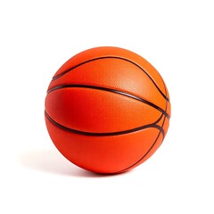 Obraz premium realistic, full-sized orange basketball with black grooves, perfectly centered and isolated on a pure white background, casting a soft shadow beneath for a clean and professional presentation