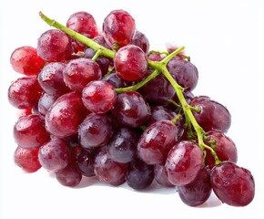 Fototapeta premium Cluster of ripe red grapes with green stems isolated on white background