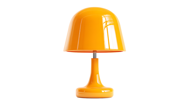 Bright orange modern table lamp with a glossy finish, adding a pop of color to any decor.