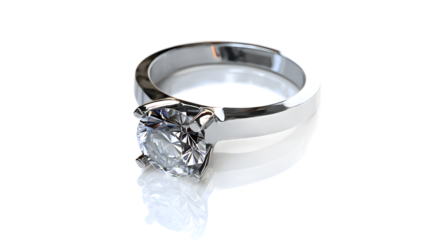 A stunning silver engagement ring featuring a prominent diamond, symbolizing love and commitment.