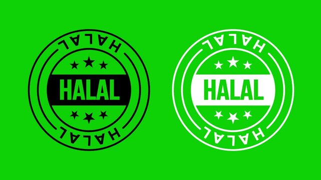 Halal Certified Food Badge Animation on Green Screen  Religious Compliance Seal Loop for Ethical Product Verification