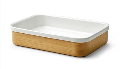 Rectangular Serving Dish with Wooden Sides