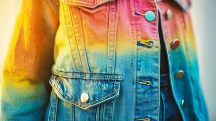 Vibrant Rainbow Tie Dye Denim Jacket Fashion Texture Background Trendy Summer Style Colorful Ombre Gradient Apparel Design Element red blue pink boho 