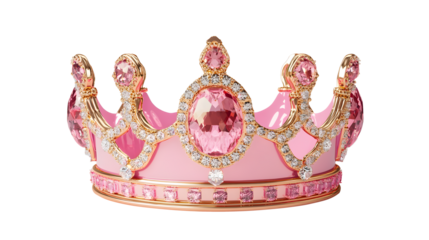 A pink crown with diamonds and pearls