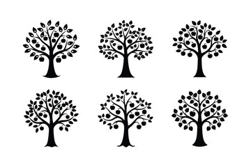 Orchard Tree Silhouette with Apples