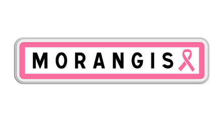 Panneau de sortie de Morangis, Essonne, Île-de-France avec Ruban Octobre Rose