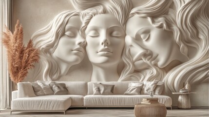 Obraz premium Serene sculpted women wall art in living room