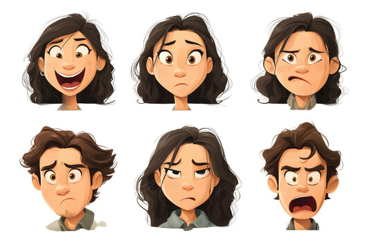 Cartoon-Gesichter mit verschiedenen Emotionen PNG mit transparentem Hintergrund

