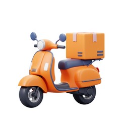 Obraz premium Delivery scooter with package for fast distribution isolated on white background