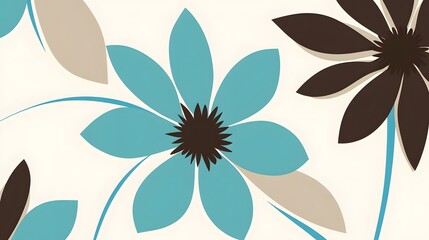 Abstract Teal Brown Beige Flowers Floral Pattern Design
