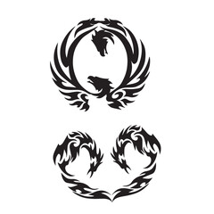 Black logo stamp design over white background of Chinese zodiac dragon as the mythical animal in Eastern Asia culture.