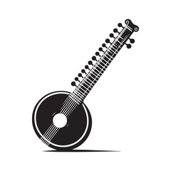 Naklejka premium Ragas in Silhouette: A Mesmerizing Collection of Sitar Vector Designs Showcasing the Elegant Form, Spiritual Resonance, and Cultural Depth of This Iconic Indian String Instrument.