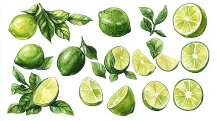 Limes collection--isolated on a white background. 