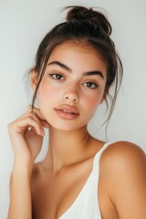 Young and beautiful model present skin care and beauty cosmetic product