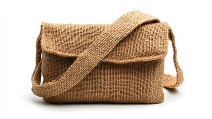 Natural jute crossbody handbag with minimal stitching, isolated on white background