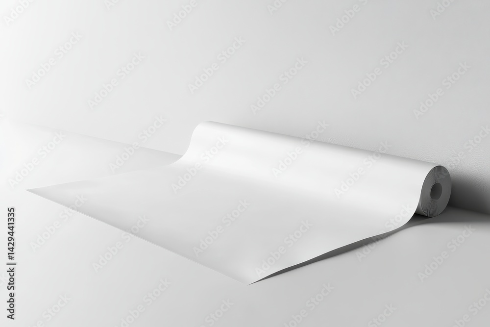 Fototapete White paper roll on a plain wall in an open studio with lots of negative space around it. An ideal blank canvas for a creative project.