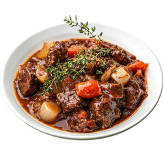 close-up of plated greek stew with rustic presentation
