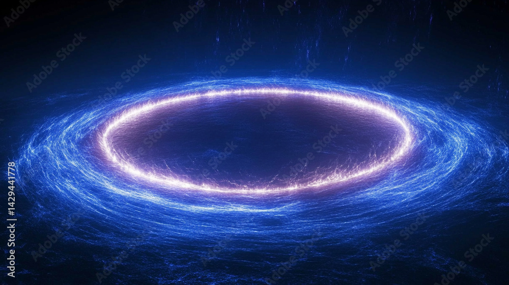 Poster glowing round illuminated lines with motion blur represent futuristic speed connectivity and infinit
