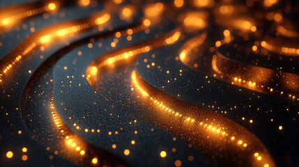 Glowing round illuminated lines with motion blur represent futuristic speed connectivity and infinite energy in a 360-degree panoramic view symbolizing seamless technology and limitless flow

