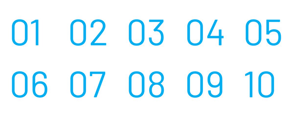 Black and white 1234 number icon number bullet points from one to nine