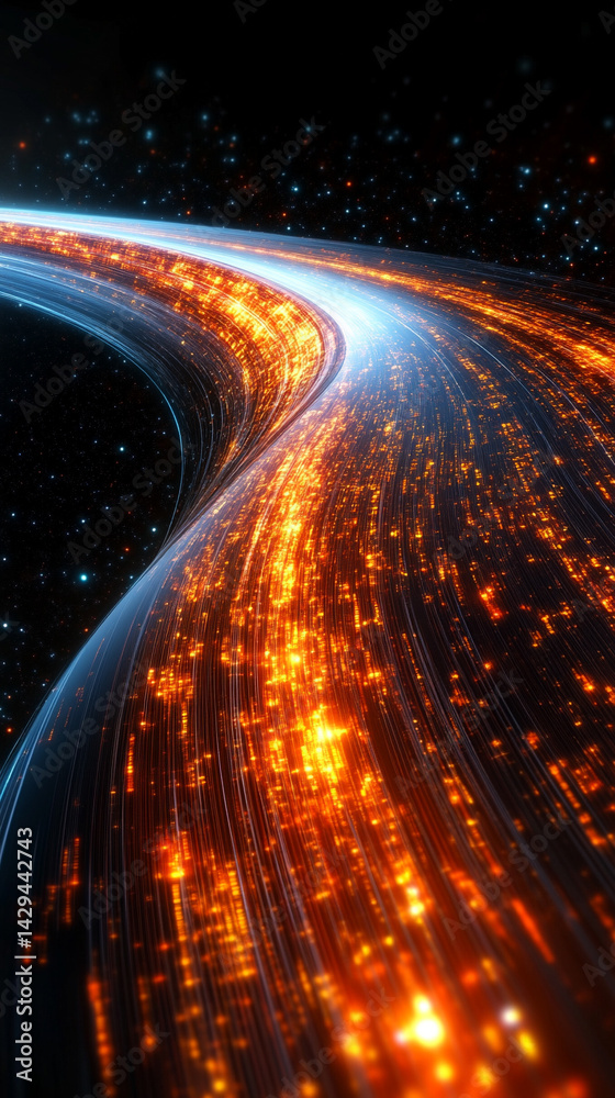 Poster glowing round illuminated lines with motion blur represent futuristic speed connectivity and infinit