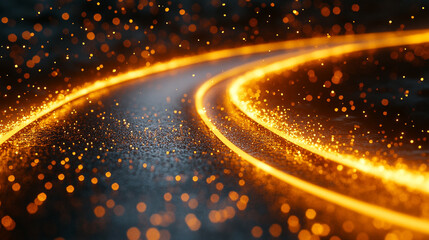 Glowing round illuminated lines with motion blur represent futuristic speed connectivity and infinite energy in a 360-degree panoramic view symbolizing seamless technology and limitless flow

