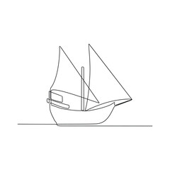 One continuous line drawing of Ship vehicle vector design illustration. Modern and traditional sea vehicle design in simple linear style concept. Ship design for your asset and educational purpose.