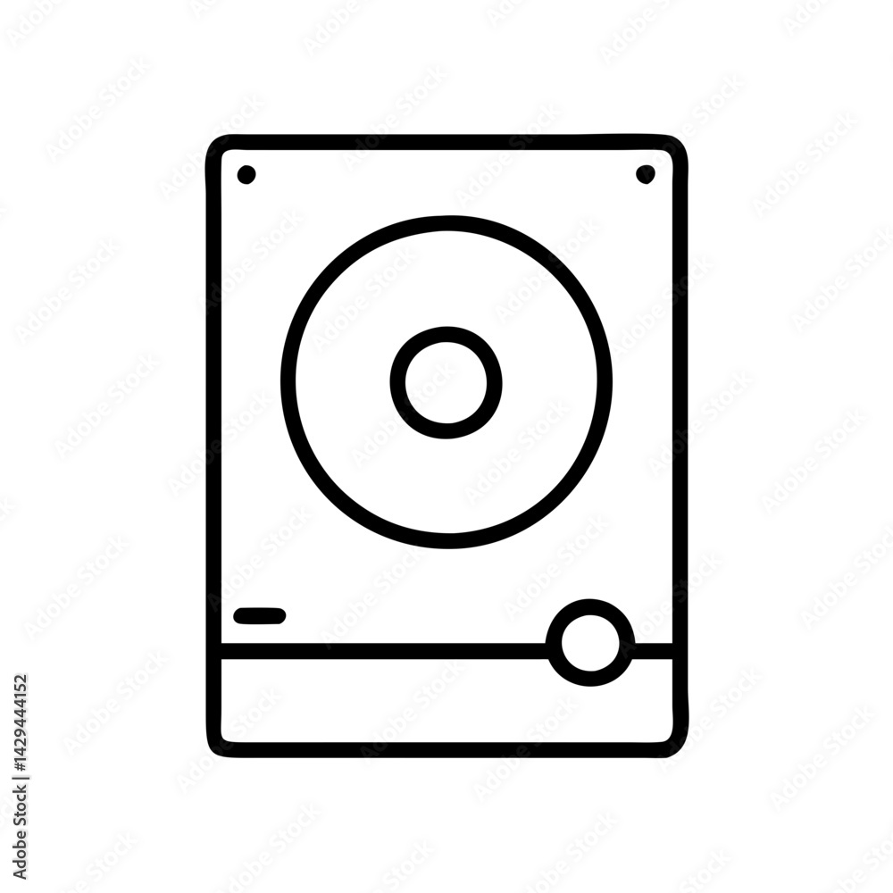 Poster hard drive disk vector icon illustration, data storage device, computer component symbol, pc part