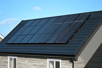 Fototapeta premium Residential Home Roof with Solar Panels Energy