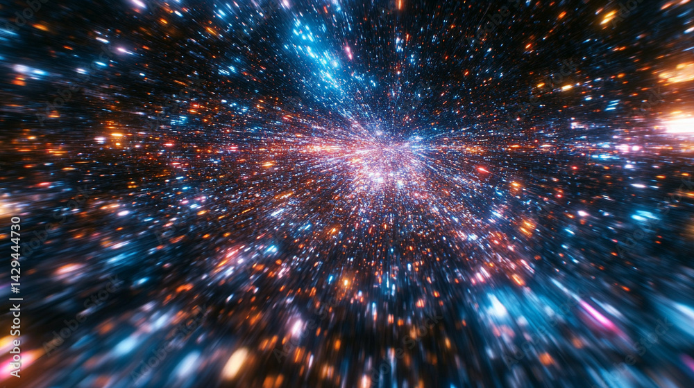Poster glowing round illuminated lines with motion blur represent futuristic speed connectivity and infinit