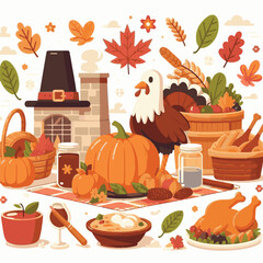holiday, autumn, thanksgiving, fall, harvest, background, season, celebration, pumpkin, day, seasonal, november, design, leaves, orange, nature, leaf, turkey, concept, festive, happy, dinner, card, ba