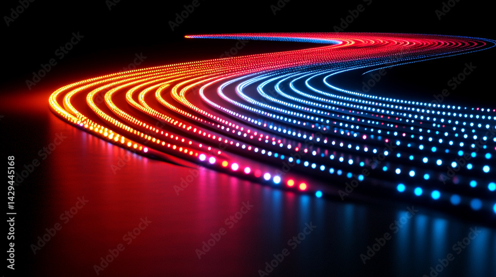 Poster glowing round illuminated lines with motion blur represent futuristic speed connectivity and infinit
