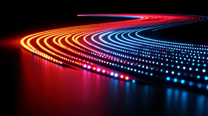 Glowing round illuminated lines with motion blur represent futuristic speed connectivity and infinite energy in a 360-degree panoramic view symbolizing seamless technology and limitless flow

