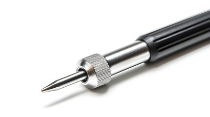Precision metal stylus with white background.