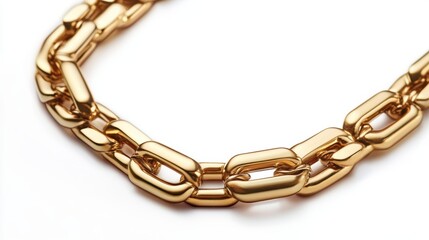 Luxury chain necklace with modern rectangular links, isolated on white background