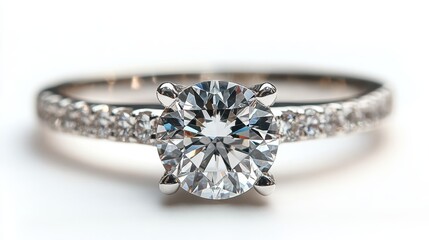 Elegant diamond solitaire ring in k white gold, isolated on white background