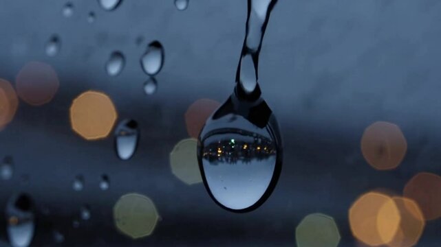 Raindrop reflection video: calming water droplets with city lights background for relaxation and sleep 10h 4k video UDH