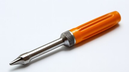 Orange precision screwdriver with white background.