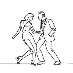 Dancing couple in line art style on a white background  