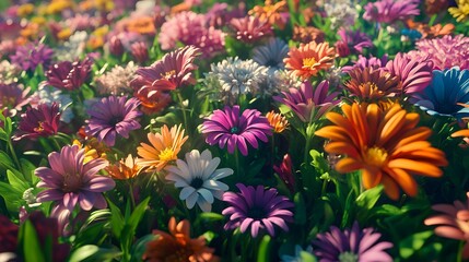 Fototapeta premium Vibrant Colorful Flower Meadow in Sunlight